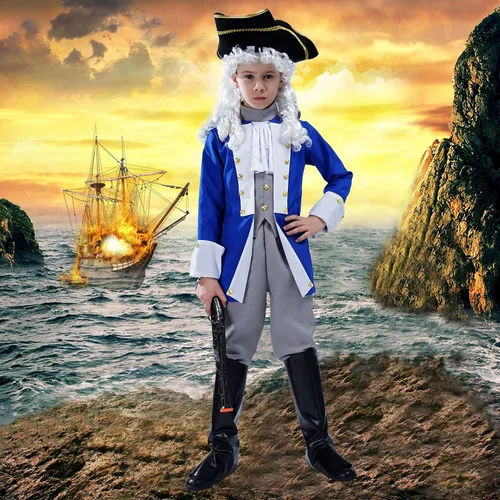 Vista 6 de Disfraces generales coloniales para niños y niñas para fiesta de cosplay