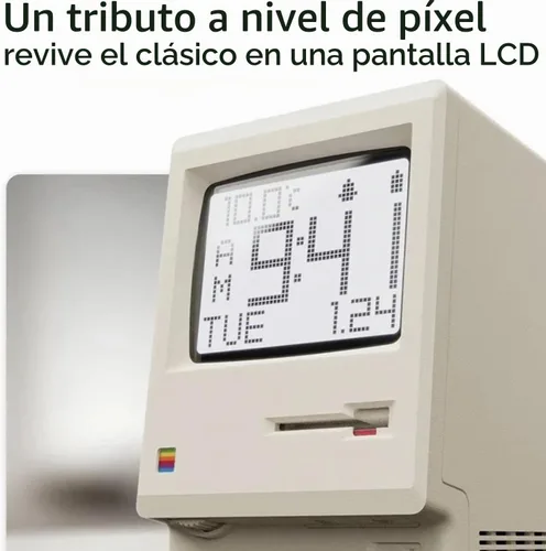 Vista 3 de ANTPO Maclock WB-8 Reloj Despertador Retro de Píxeles, Reloj Digital Electrónico Estilo Computadora de los 80s de 1984 con Pantalla LCD, Reloj