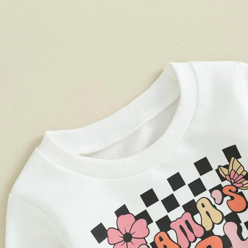 Vista 6 de Conjunto de sudadera para bebé niña con texto en inglés "Daddy Mama" de manga larga para otoño e invierno