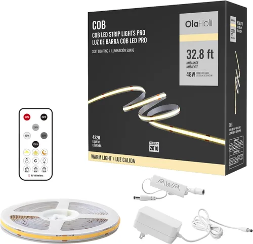 Vista 14 de Tira de luz LED COB de 16.4 pies con control remoto, 6500K Ra93+ regulable luz diurna brillante blanca tira de luz LED COB tira de luz blanca