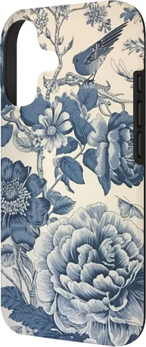 Vista 2 de Chinoiserie Floral Toile Blue y funda blanca para iPhone 17