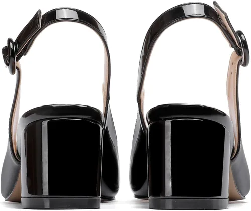 Vista 4 de WAYDERNS Zapatos de tacón bajo grueso con hebilla rectangular de metal dorado para mujer, correa de tobillo y punta cuadrada, 2 pulgadas