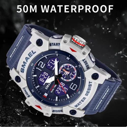 Vista 4 de Reloj de pulsera digital para hombre, estilo militar, impermeable, analógico, con cronómetro LED