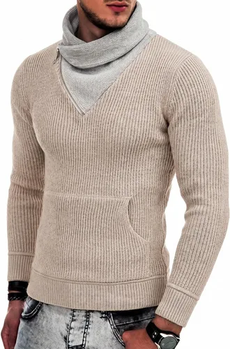 Vista 9 de COOFANDY - Suéteres de cuello chal para hombre de punto con cuello de tortuga, cuello alto, ajustado, con bolsillos Verde militar