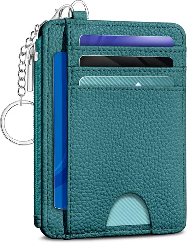 Vista 46 de Kelvoris Tarjetero pequeño para mujer, cartera delgada con bloqueo RFID, llavero con bolsillo para monedas con cremallera, bolsillo frontal