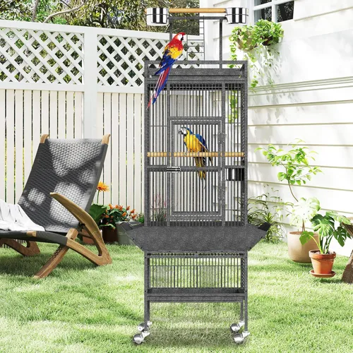 Vista 5 de Jaula para pájaros de 61 pulgadas con parte superior de juego, jaula para pájaros extra grande con perchas de madera, alimentador para periquitos