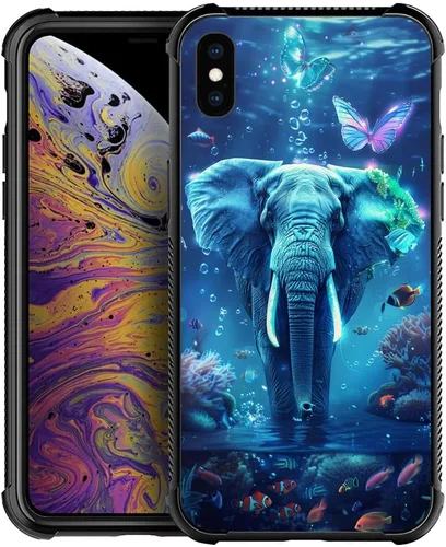 Vista 34 de CARLOCA Funda compatible con iPhone Xs, diseño gráfico a prueba de golpes, antiarañazos, protección contra caídas para iPhone X/XS Familia de jirafa
