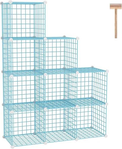 Vista 10 de C&AHOME Almacenamiento de Cubos de Alambre, Organizador de 6 Cubos con Rejillas C de Metal, Unidades de Estantes Modulares, Estantería