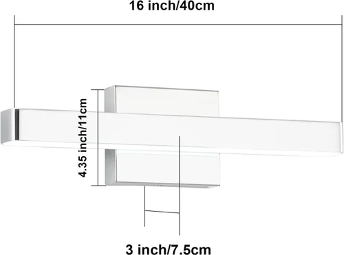 Vista 3 de Barra de luz LED moderna para tocador de baño (16 pulgadas, blanco frío 6000 K), accesorios de iluminación de pared de baño de acrílico moderno