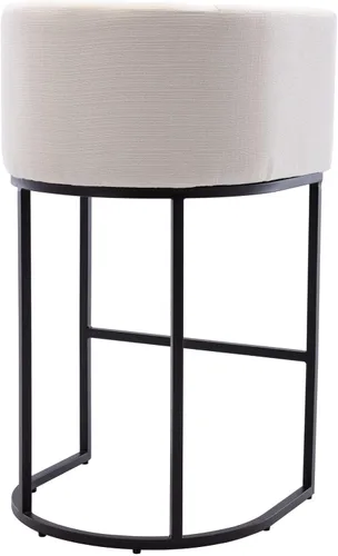 Vista 7 de Taburete de bar de lino de 32 pulgadas, taburete moderno de altura de barril con brazo, silla de mostrador tapizada, marco de metal negro para isla