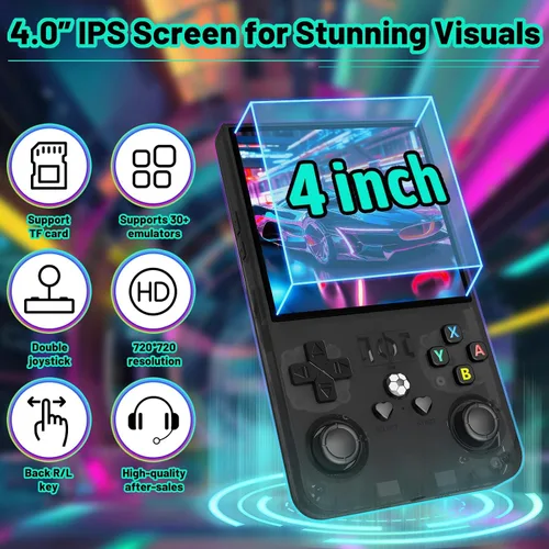 Vista 3 de Consola de juegos retro portátil R36s max Consola de juegos de mano, Consola portátil de emulador de juegos, Pantalla IPS de 4.0" HD 4K, Juego