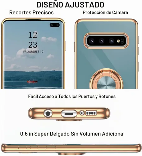 Vista 8 de DUEDUE Funda para Samsung Galaxy S10 Plus con soporte de anillo, rotación de 360 grados, magnética, dedo del automóvil, cubierta delgada a prueba