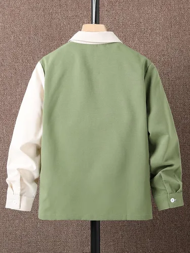 Vista 2 de OYOANGLE Camisa casual de manga larga con botones de bloque de color para niño