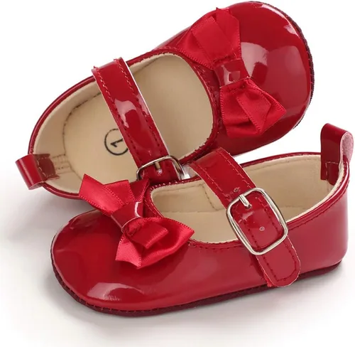 Vista 4 de Zapatos planos Mary Jane con lazo para bebé, suela de goma suave, zapatos para caminar para bebés, princesa, cuna, zapatos de vestir de boda