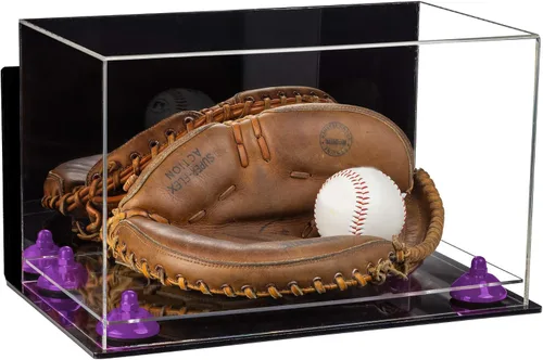 Vista 139 de Better Display Cases Vitrina de guantes de béisbol de acrílico transparente con elevadores negros (A011/V16)