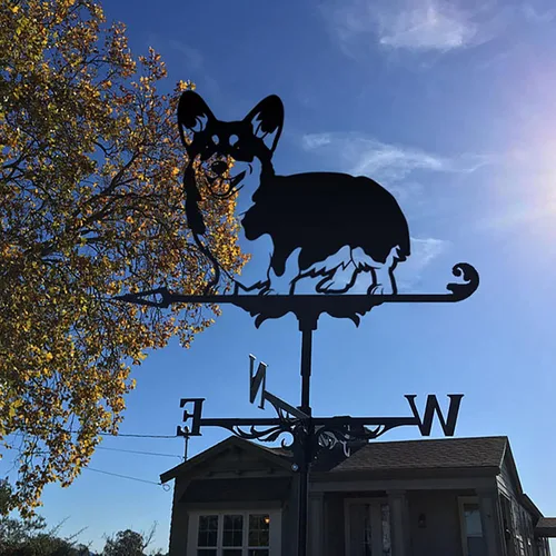 Vista 3 de Veleta para techo creativo Corgi Dog Weather Vanes para jardines al aire libre, arte de hierro negro, veleta meteorológica para casas, patio, césped