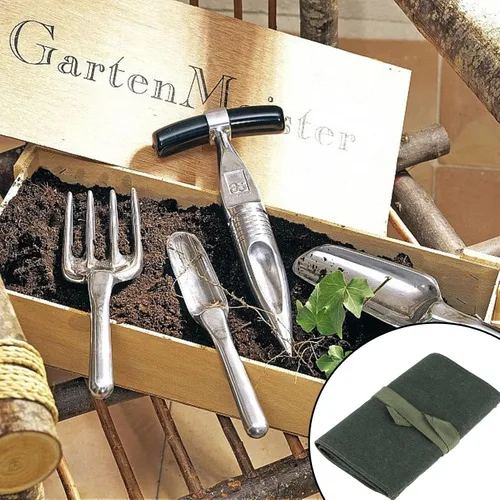 Vista 6 de Bolsa enrollable para herramientas, bolsas de lona resistente, bolsa de almacenamiento de herramientas para bonsái con 10 bolsillos para jardín