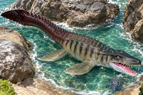 Vista 3 de Figura de acción de Mosasaurus, juguete realista de dinosaurio de mandíbula ancha, monstruo marino Mosasaurus, modelo de animal oceánico de plástico