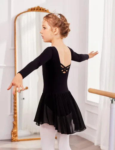 Vista 7 de Arshiner Vestido de ballet clásico de manga larga para niñas Negro