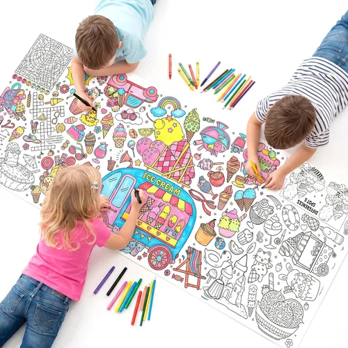 Vista 9 de NatNarr Mantel de dinosaurio para colorear, póster de papel de 30 x 72 pulgadas para niños