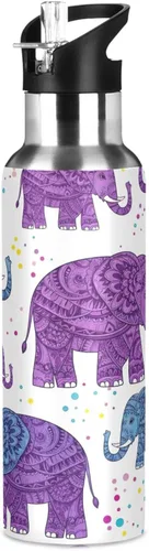 Vista 8 de BPA-Free Sport Water Bottle 32 Oz, Insulated Water Bottle for Gym Outdoor Travel School, Cute Purple Elephants Purple Blue