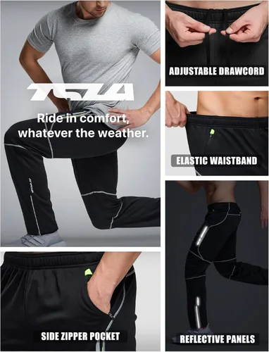 Vista 8 de TSLA - Pantalones deportivos de ciclismo antiviento y térmicos para hombre, forrados de vellón, para exteriores, para el invierno y clima frío