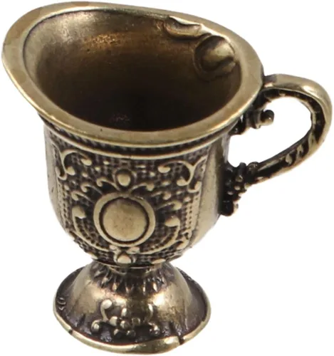 Vista 3 de Mini cáliz de copa, taza de té de cobre, bonita taza de agua bendita tallada, estilo real, grabado de metal, flores, pequeñas copas de vino, copa