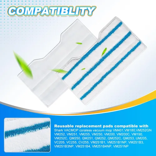 Vista 2 de KEEPOW Recambios de almohadillas reutilizables compatibles con Shark VACMOP Paquete de 4+2+1 (azul/blanco)