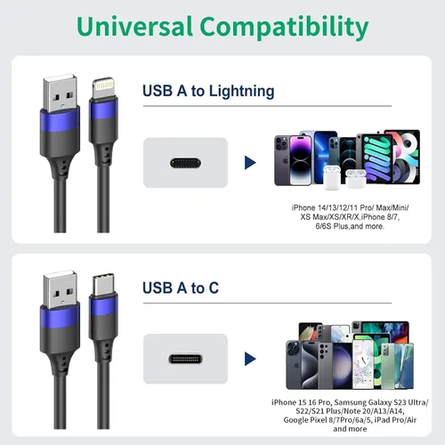 Vista 7 de Cable de cargador corto para iPhone de 1 pie, paquete múltiple para iPhone 14 13 12, paquete de 10 unidades de cable USB A a USB C de 12 pulgadas
