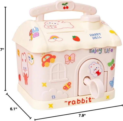 Vista 7 de Alcancía Kawaii con calcomanías y parches, banco de dinero Kawaii para papel y monedas, bonita caja de almacenamiento de artículos para la escuela
