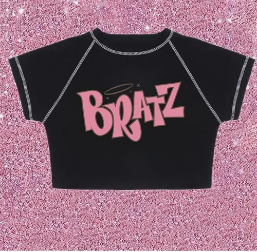 Vista 6 de Camiseta corta de manga corta con cuello redondo y estampado de letras para mujer
