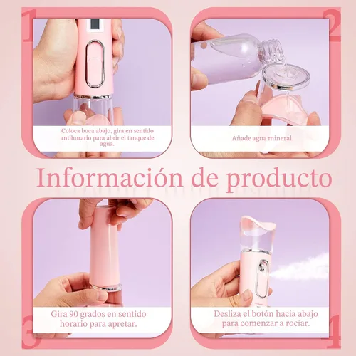 Vista 6 de 2 piezas práctico pulverizador de nano niebla con analizador de piel, probador de humedad, portátil, nano facial, vaporizador facial, atomización