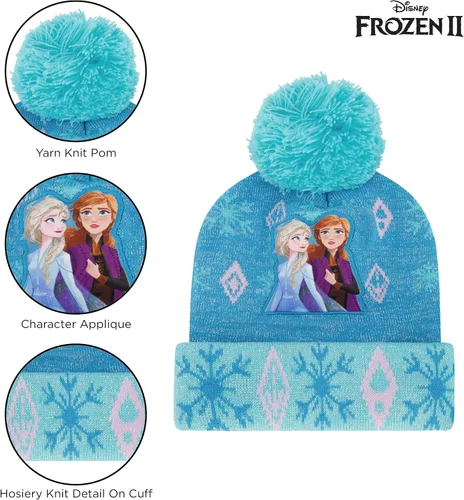 Vista 3 de Disney Juego de gorro y guantes de invierno para niñas de 2 a 4 años o Frozen 2 con gorro Elsa & Anna y guantes para niños de 4 a 7 años
