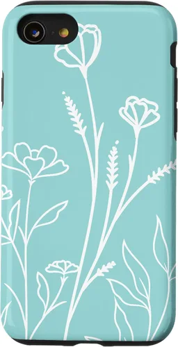 Vista 13 de iPhone 15 lindo verano flores silvestres diseño en azul verde pastel caso