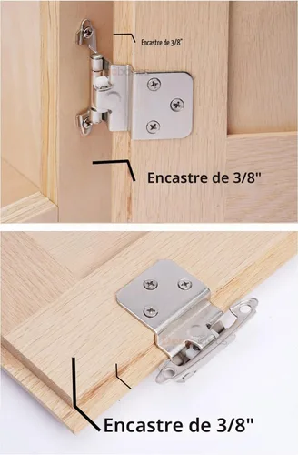 Vista 3 de DecoBasics - Bisagras de gabinete de níquel cepillado satinado de 3/8" (1 par - 2 piezas) - Bisagras de gabinete con cierre automático empotradas