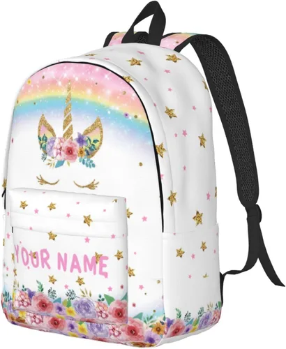 Vista 2 de Mochila personalizada para niñas y niños, mochilas personalizadas con nombre para niños, mochila escolar personalizada para viajes, Unicornio -2