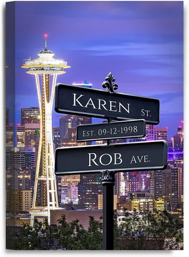 Vista 37 de IPIC - Personalized Framed Canvas with Custom Street Sign in Boston Personalized Street Signs with Names, Custom Canvas Print, Boston Sunset
