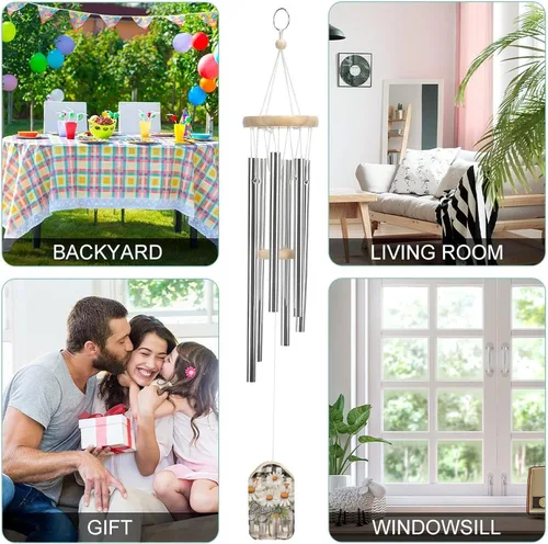Vista 4 de Campanillas de viento de margaritas para exteriores con sonido relajante y rico, campanillas de viento conmemorativas regalos para mamá, gran regalo