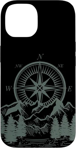 Vista 4 de iPhone 16 Compass Nautical Aesthetic Tree Mountains Landsacpe Case