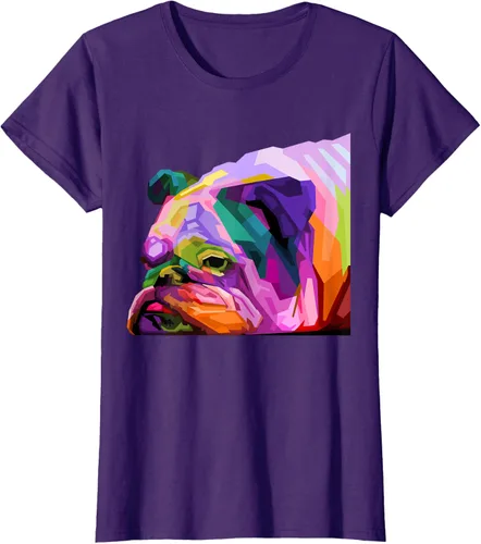 Vista 8 de Camiseta de retrato pop artístico de bulldog británico inglés para dueños de perros, Negro, S
