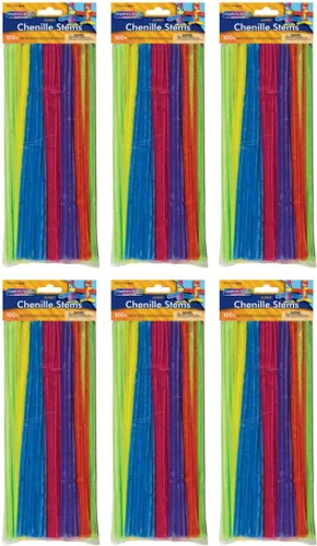 Vista 25 de Creativity Street Jumbo Chenille Stems, 12" x 6 mm, Craft Pipe Cleaners in Assorted Basic Colors, Pack of 100, Case of 12 Packs, 1200 Chenille Stems