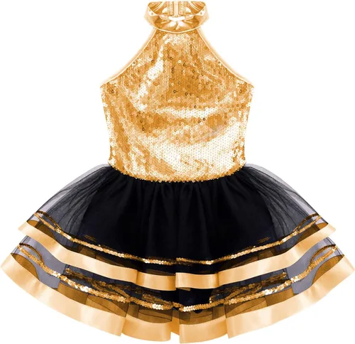 Vista 48 de CHICTRY Vestido tutú de ballet con lentejuelas brillantes para niñas y niñas, moderno disfraz de baile latino de jazz