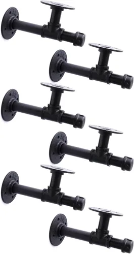 Vista 14 de Soportes de estante de tubo industrial de 3/4", soportes de estantería DIY de hierro negro montados en pared para colgar, soportes de tubería