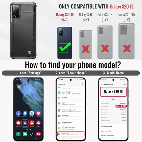 Vista 6 de Vinich - Funda tipo cartera para Samsung Galaxy S20 FE con tarjetero, color negro Ranuras de crédito con bloqueo RFID, soporte para teléfono a