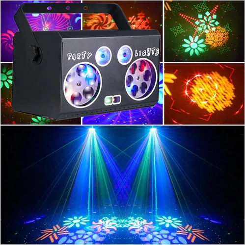 Vista 2 de Luces de discoteca todo en uno, luces de escenario de fiesta, DMX512, activadas por sonido, luces estroboscópicas de DJ para karaoke, Navidad