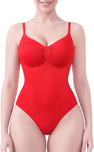 Vista 7 de SHAPERX Body de tanga con control de abdomen para mujer, sin costuras, cintura Tanga beige.