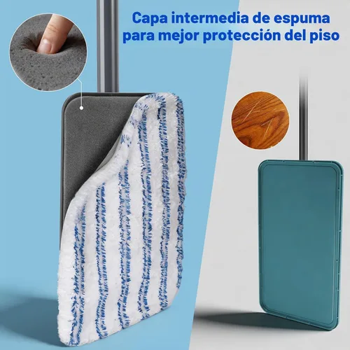 Vista 3 de Masthome Trapeador plano grande de 16 pulgadas, 3 almohadillas de fregona de microfibra