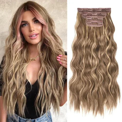 Vista 23 de REECHO Extensiones de cabello, 4 piezas, extensiones de cabello con clip HE001, extensiones de cabello sintéticas naturales y suaves para mujer