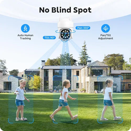 Vista 2 de CAMCAMP Outdoor Security Camera Wireless 2.4G/5G WiFi Connect【Plug-in Power】Pan-Tilt- Zoom Control, 355° View, Full Color Night Vision, Motion
