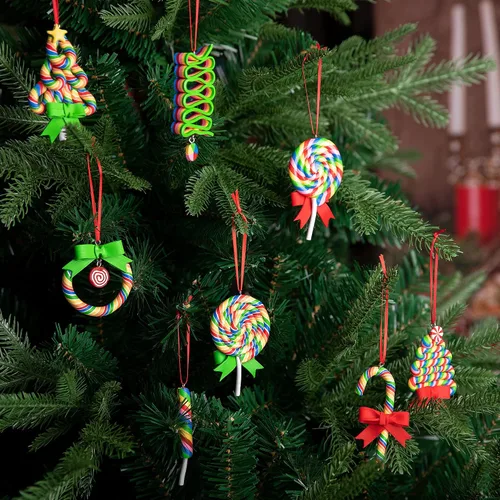 Vista 5 de codree 8 PCS Adornos de Piruletas de Navidad - Adornos Colgantes de Piruletas Arcoíris - Adornos de Arcilla Polimérica de Dulces Navideños para A-8